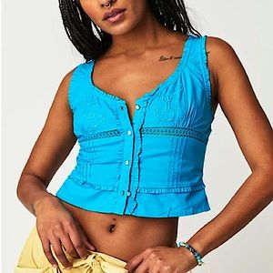 Free people Kerry Crop Embroidered Lace Inset Cotton Tank
